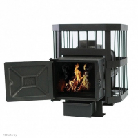 Печь банная чугунная "СИБИРЬ-15". Чугунная дверка с выносным топочным каналом (Сетка)